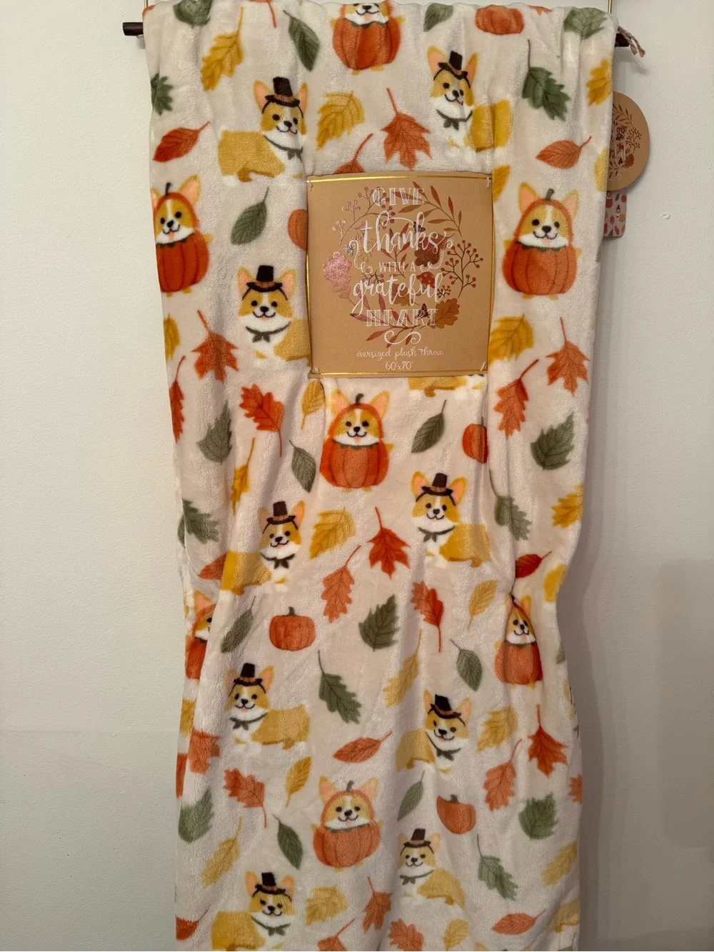 Fall Autumn Corgi Dogs in Pumpkins & Hats Leaves Fall Plush Blanket